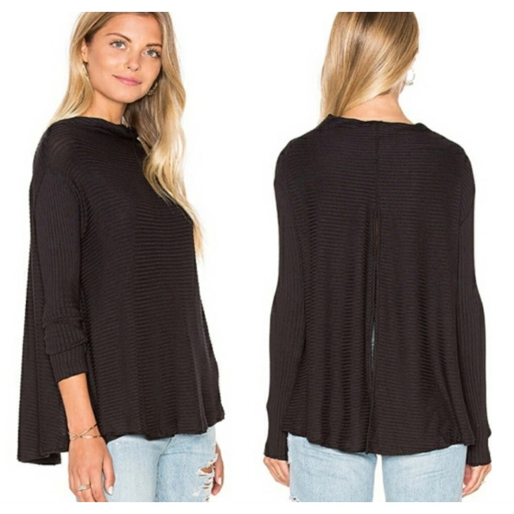 Free People We The Free Sz M Lover Rib Thermal Split Back Turtleneck Sweater Top